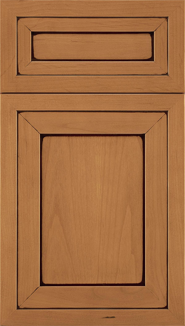 Asher 5-Piece Alder flat panel cabinet door in Ginger with Mocha glaze