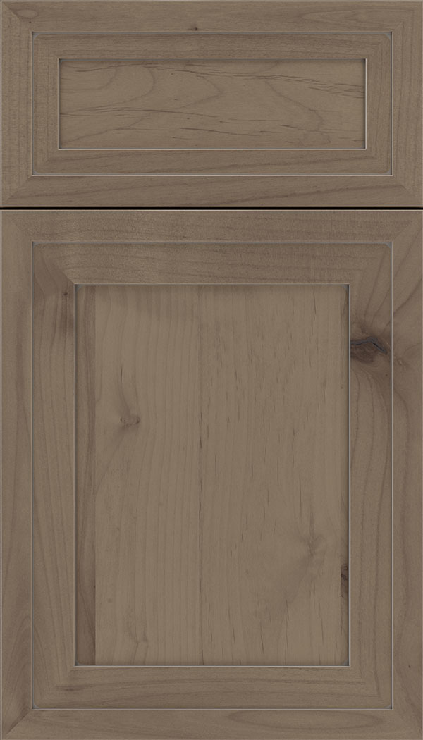 Asher 5pc Alder flat panel cabinet door in Winter with Pewter glaze
