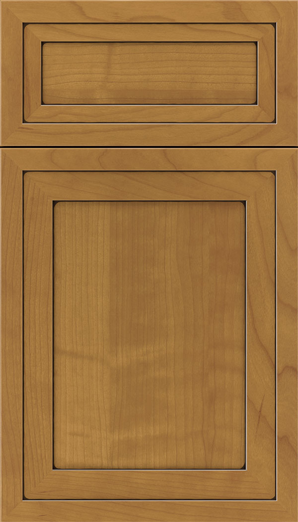 Asher 5pc Cherry flat panel cabinet door in Ginger with Black glaze