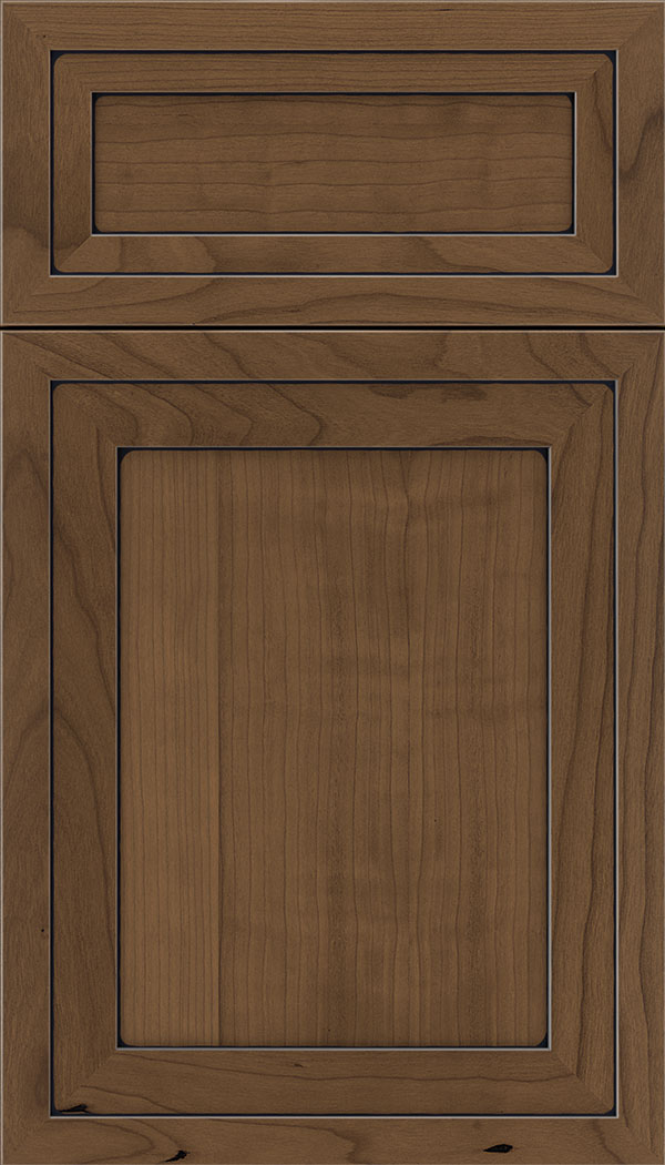 Asher 5pc Cherry flat panel cabinet door in Toffee with Black glaze