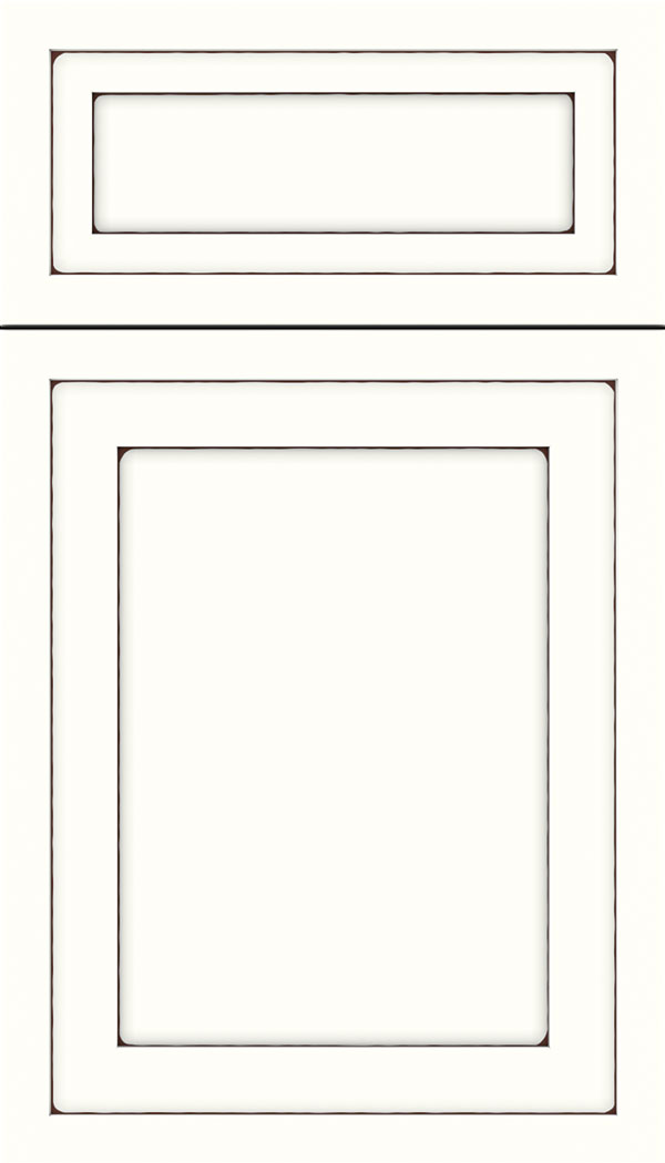 Asher 5pc Maple flat panel cabinet door in Alabaster with Mocha glaze