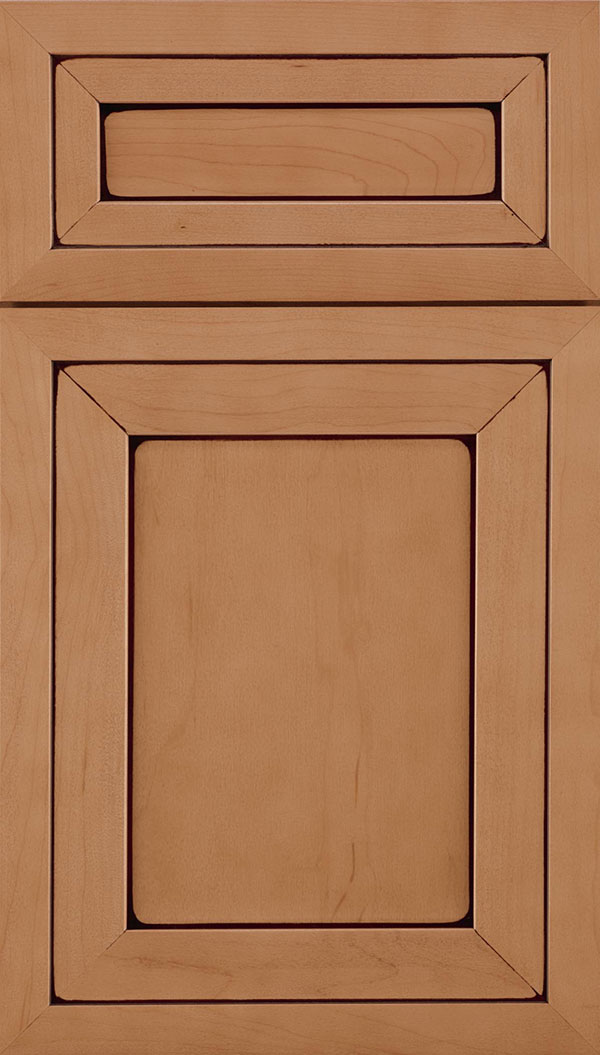 Asher 5-Piece Maple flat panel cabinet door in Ginger with Mocha glaze