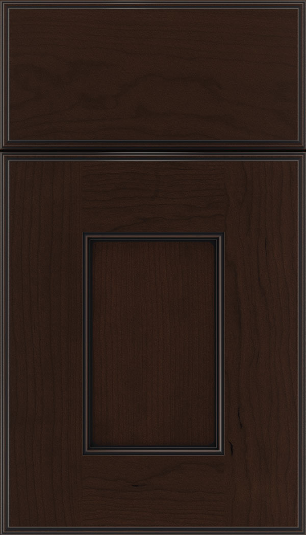 Berkeley Cherry flat panel cabinet door in Cappuccino with Black glaze