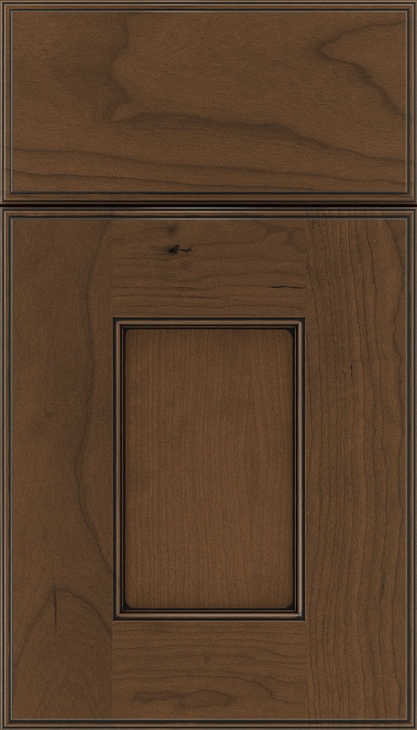 Berkeley Cherry flat panel cabinet door in Sienna with Black glaze