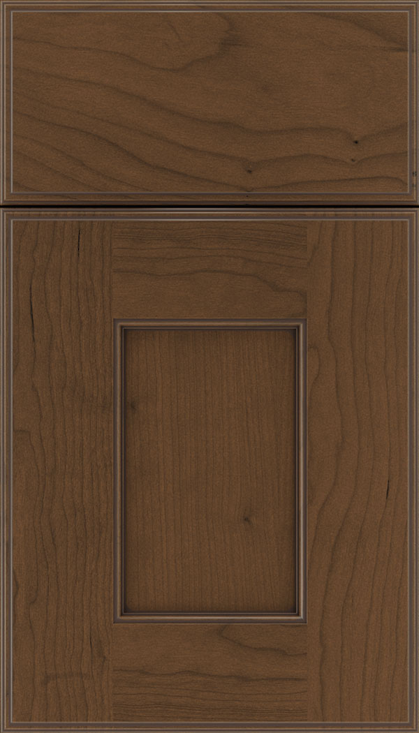 Berkeley Cherry flat panel cabinet door in Sienna with Mocha glaze 
