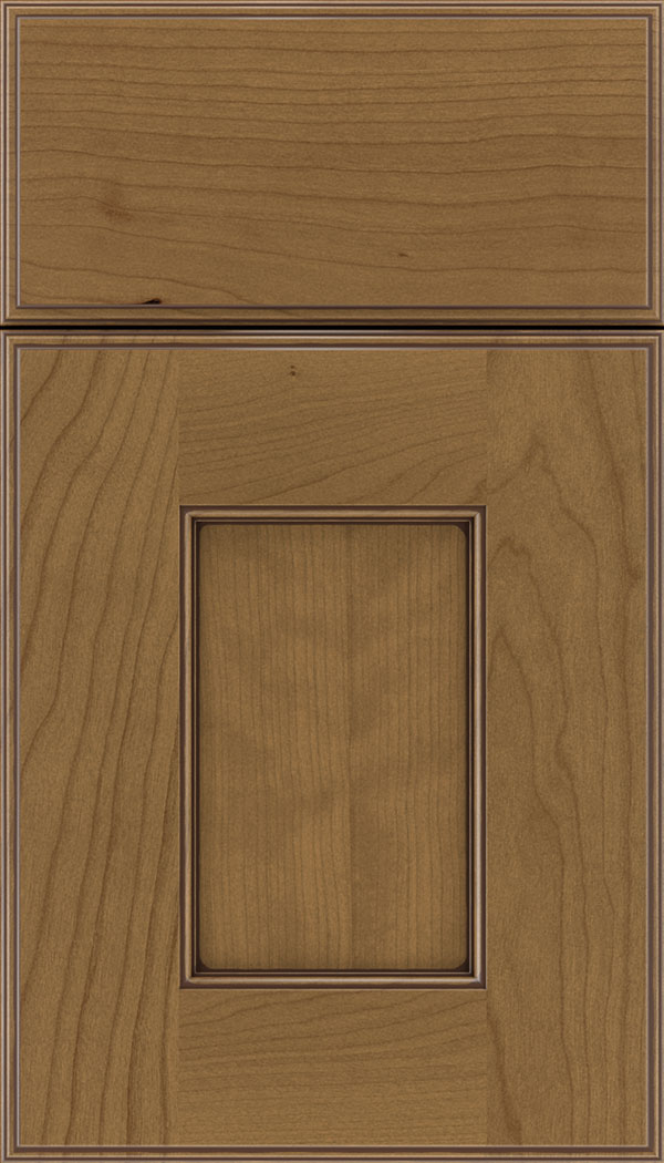 Berkeley Cherry flat panel cabinet door in Tuscan with Mocha glaze