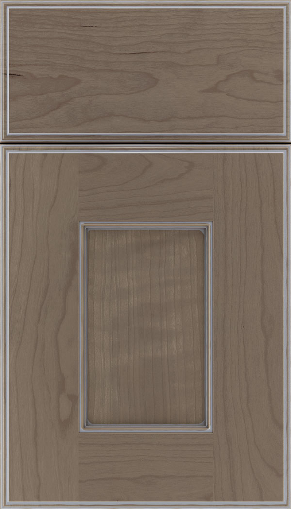Berkeley Cherry flat panel cabinet door in Winter with Pewter glaze 