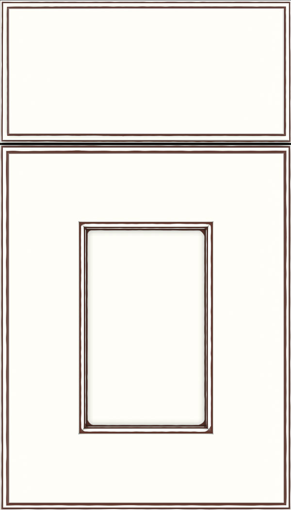 Berkeley Maple flat panel cabinet door in Alabaster with Mocha glaze