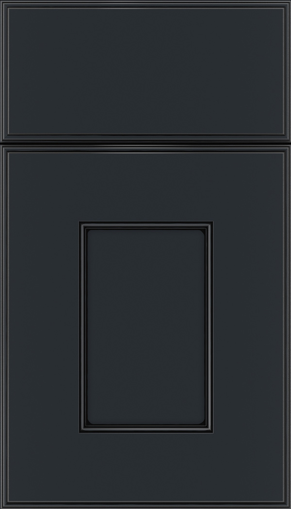 Berkeley Maple flat panel cabinet door in Gunmetal Blue with Black glaze