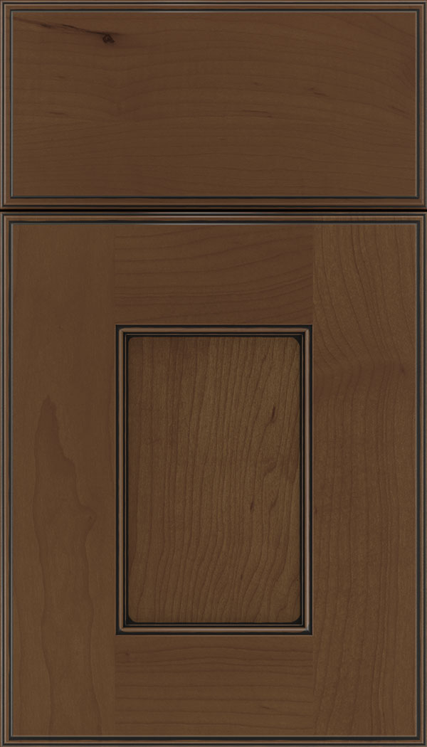 Berkeley Maple flat panel cabinet door in Sienna with Black glaze