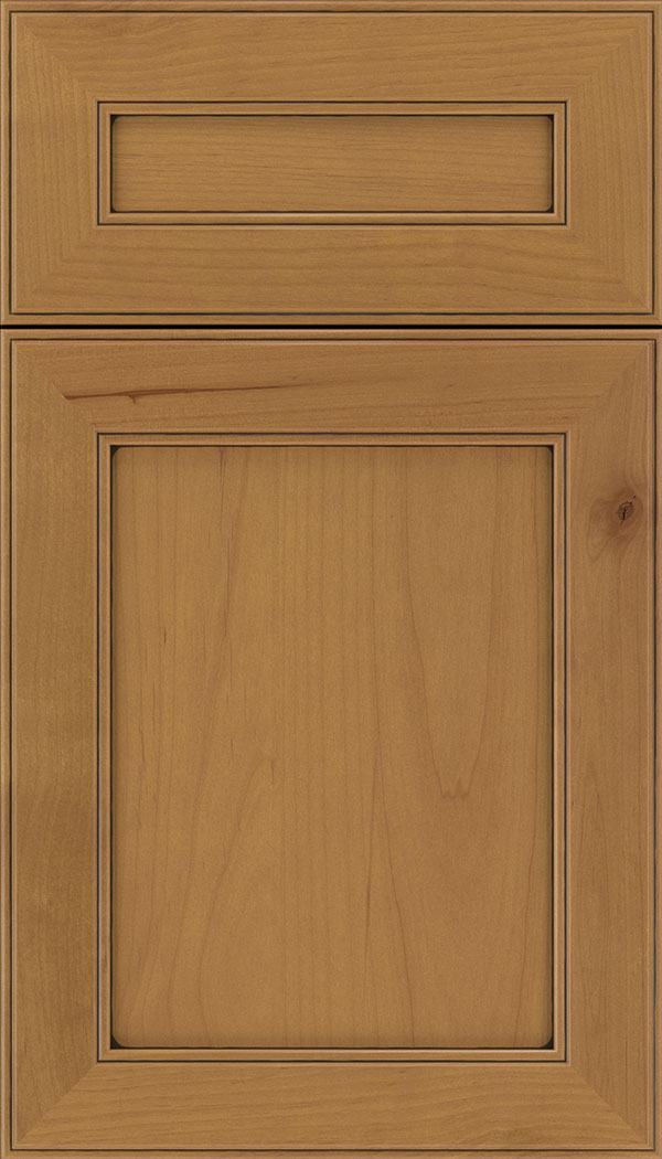 Chelsea 5pc Alder flat panel cabinet door in Ginger with Black glaze