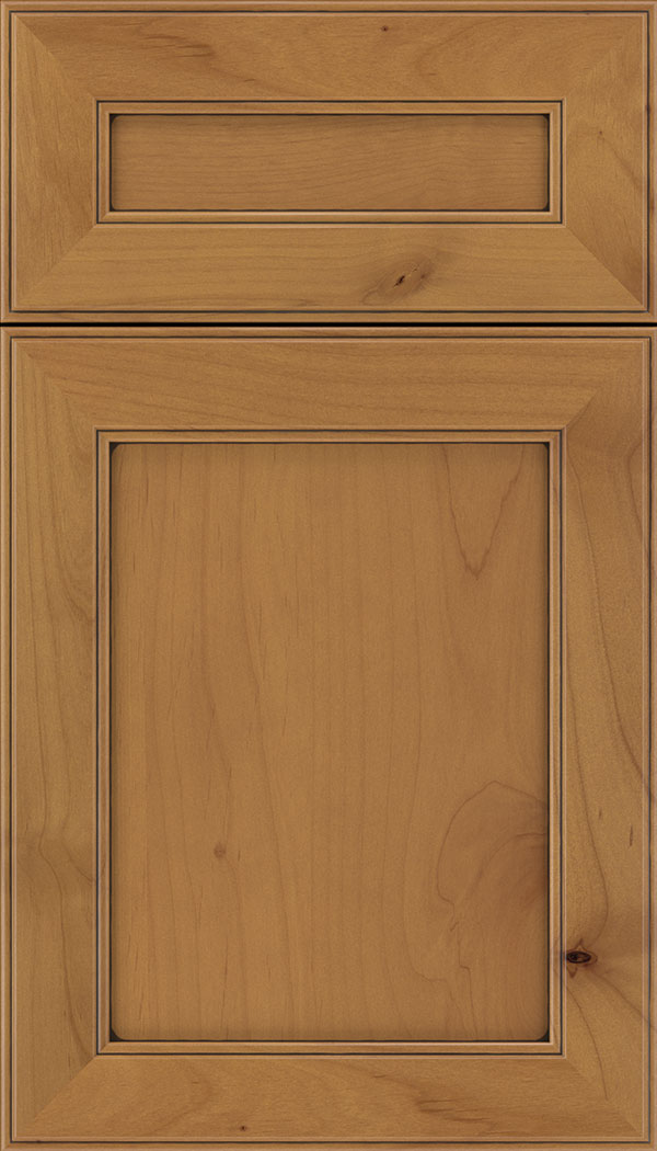 Chelsea 5pc Alder flat panel cabinet door in Ginger with Mocha glaze
