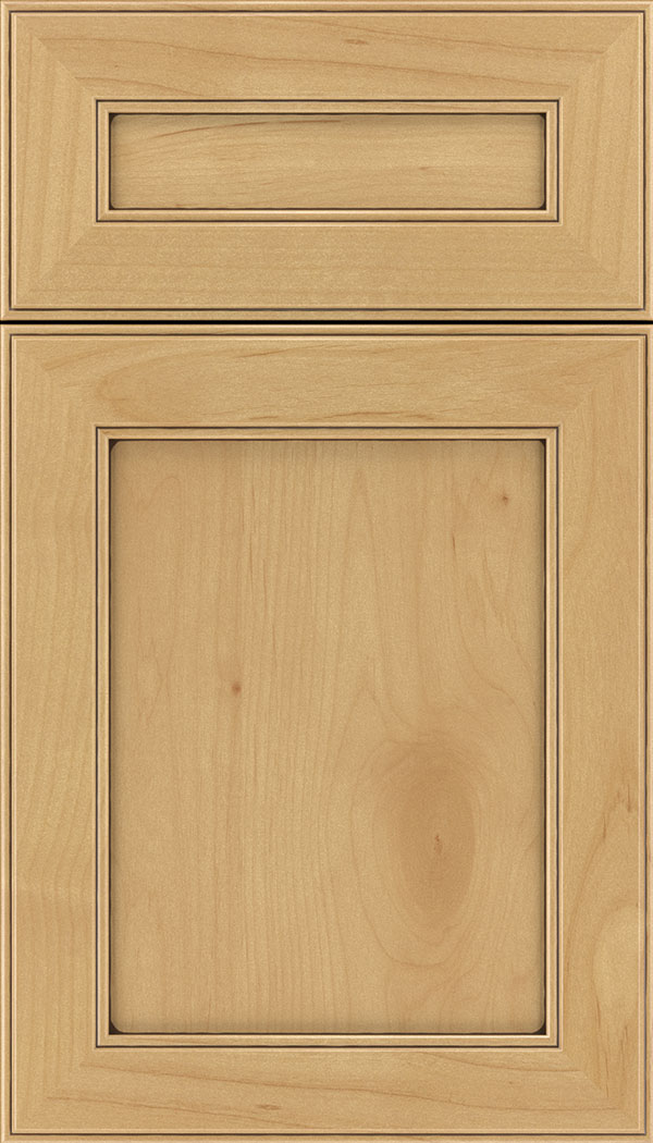 Chelsea 5pc Alder flat panel cabinet door in Natural with Mocha glaze