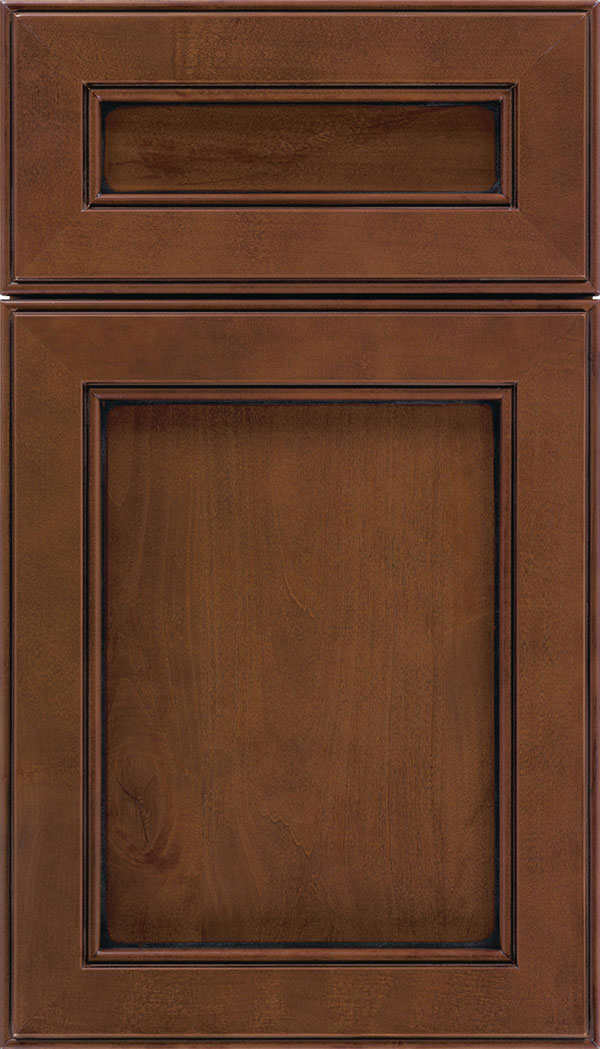 Chelsea 5pc Alder flat panel cabinet door in Sienna with Black glaze