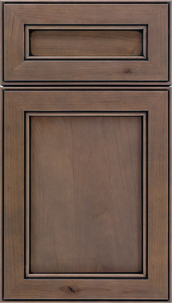 Chelsea 5pc Alder flat panel cabinet door in Winter with Black glaze