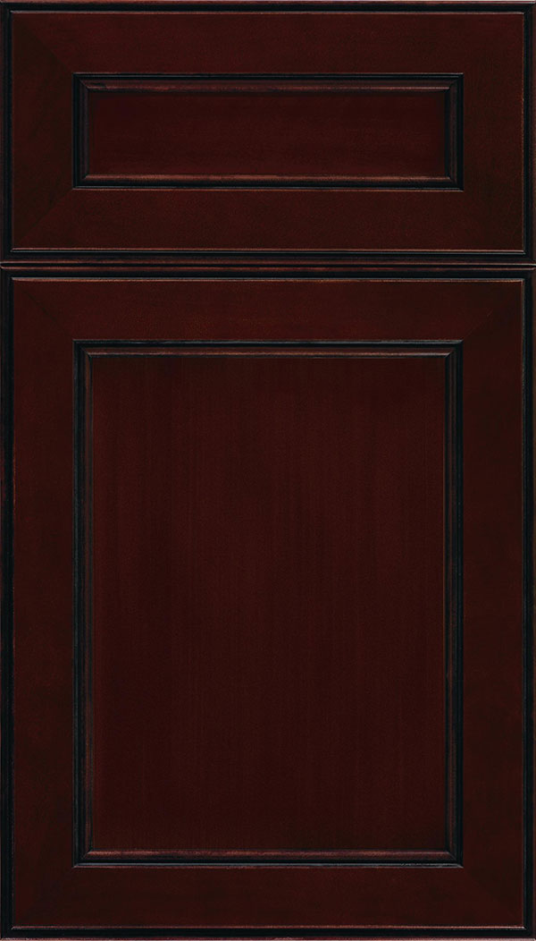 Chelsea 5-Piece Cherry flat panel cabinet door in Cappuccino with Black glaze