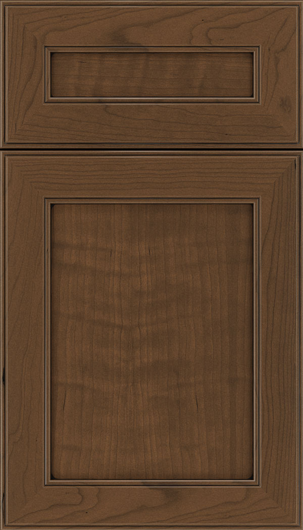 Chelsea 5pc Cherry flat panel cabinet door in Sienna with Black glaze