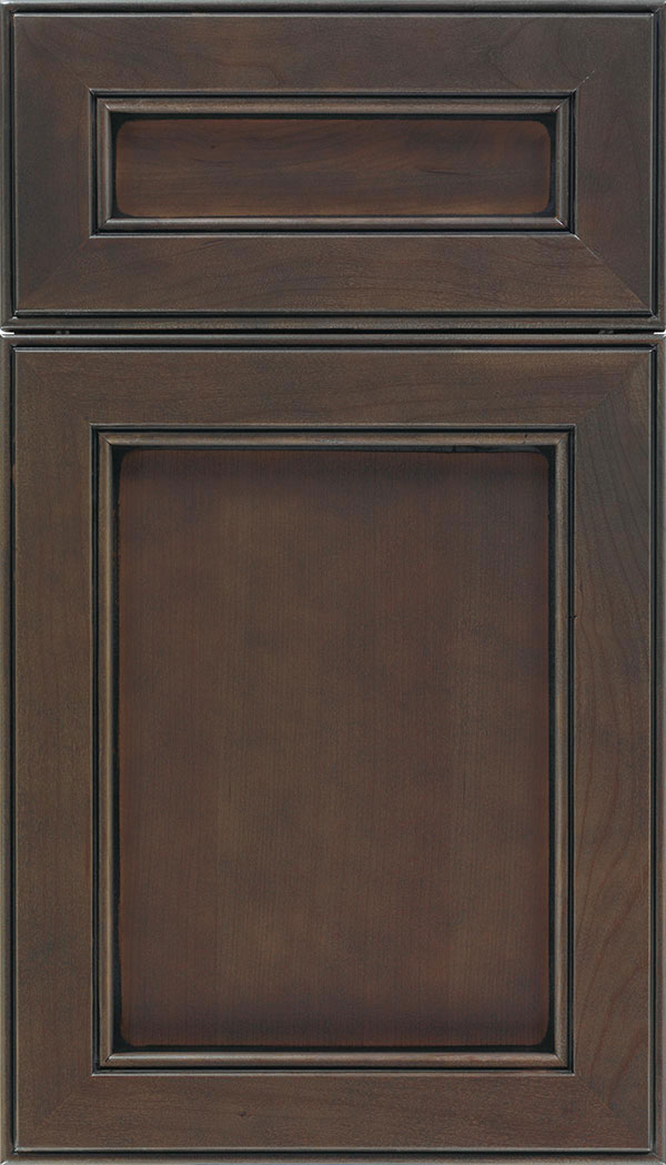 Chelsea 5pc Cherry flat panel cabinet door in Thunder with Black glaze