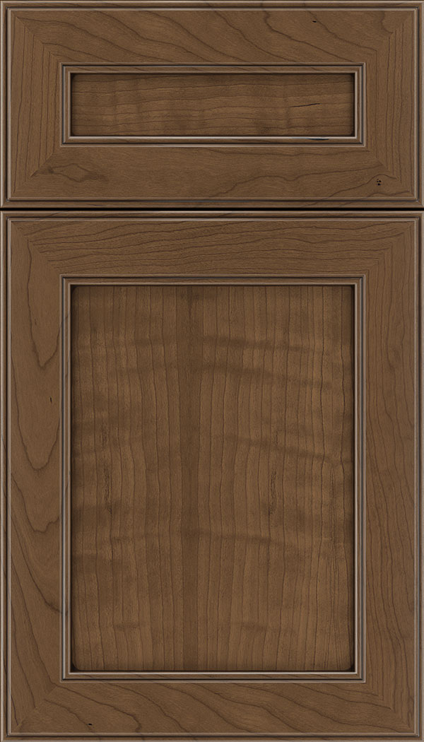 Chelsea 5pc Cherry flat panel cabinet door in Toffee with Mocha glaze