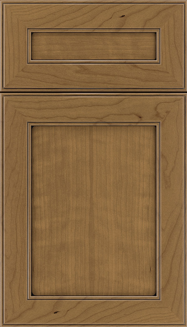 Chelsea 5pc Cherry flat panel cabinet door in Tuscan with Black glaze
