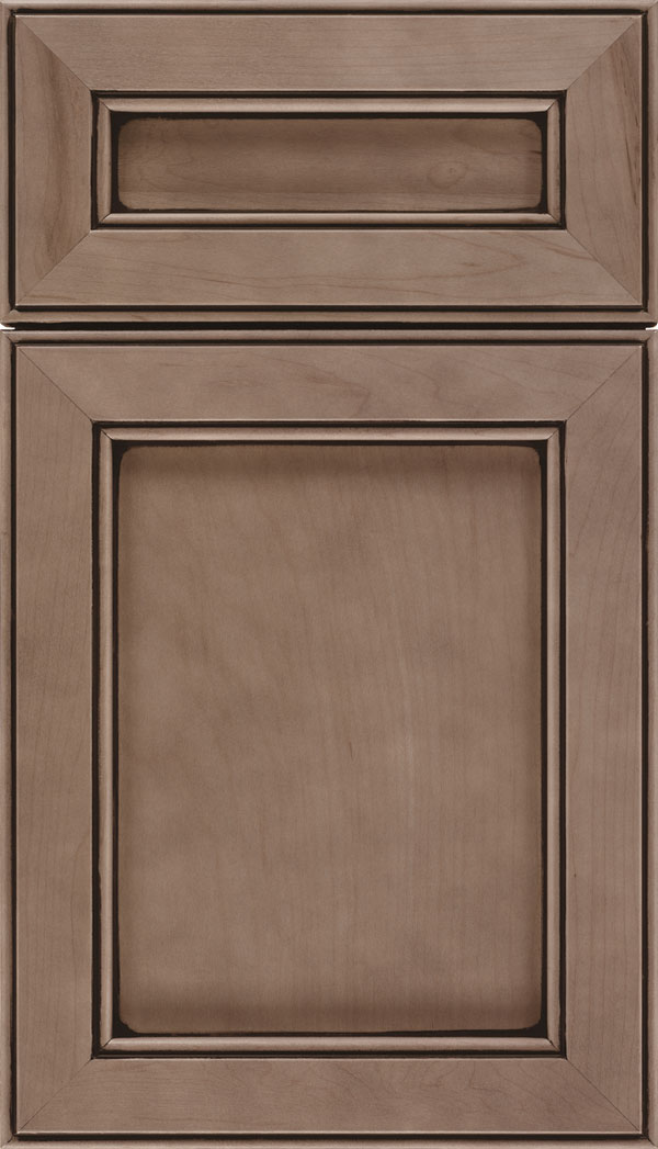 Chelsea 5pc Cherry flat panel cabinet door in Winter with Black glaze