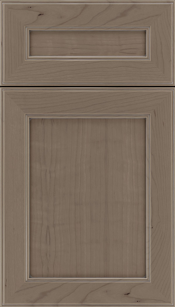 Chelsea 5pc Cherry flat panel cabinet door in Winter with Pewter glaze