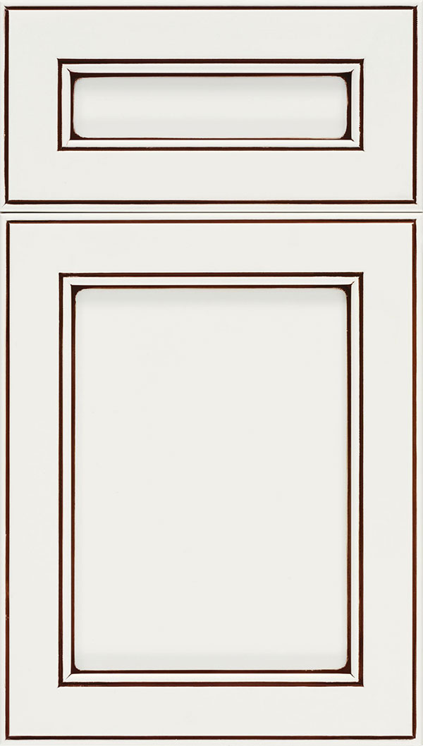 Chelsea 5-Piece Maple flat panel cabinet door in Alabaster with Mocha glaze