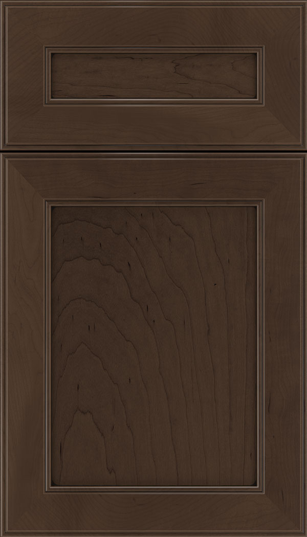 Chelsea 5pc Maple flat panel cabinet door in Cappuccino with Black glaze
