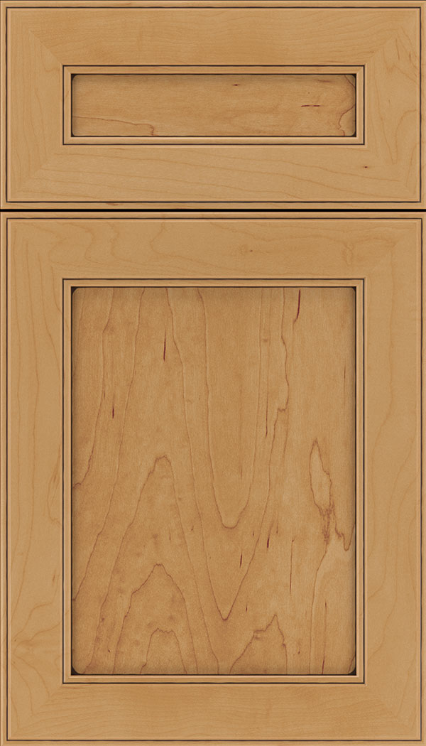 Chelsea 5pc Maple flat panel cabinet door in Ginger with Black glaze