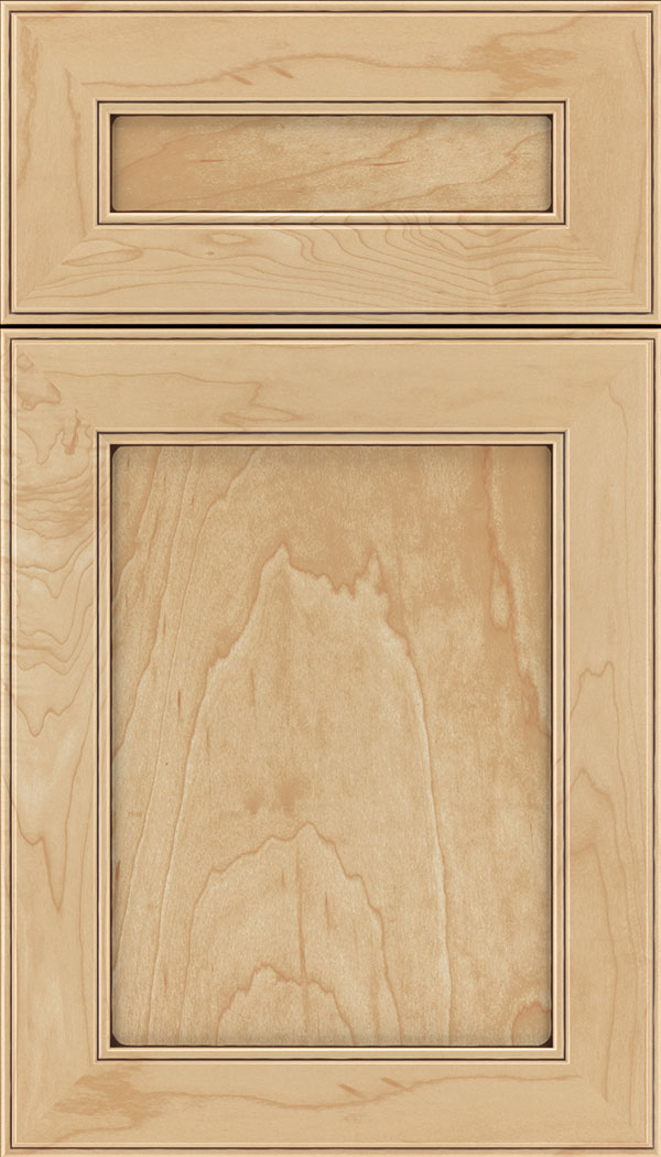 Chelsea 5pc Maple flat panel cabinet door in Natural with Mocha glaze