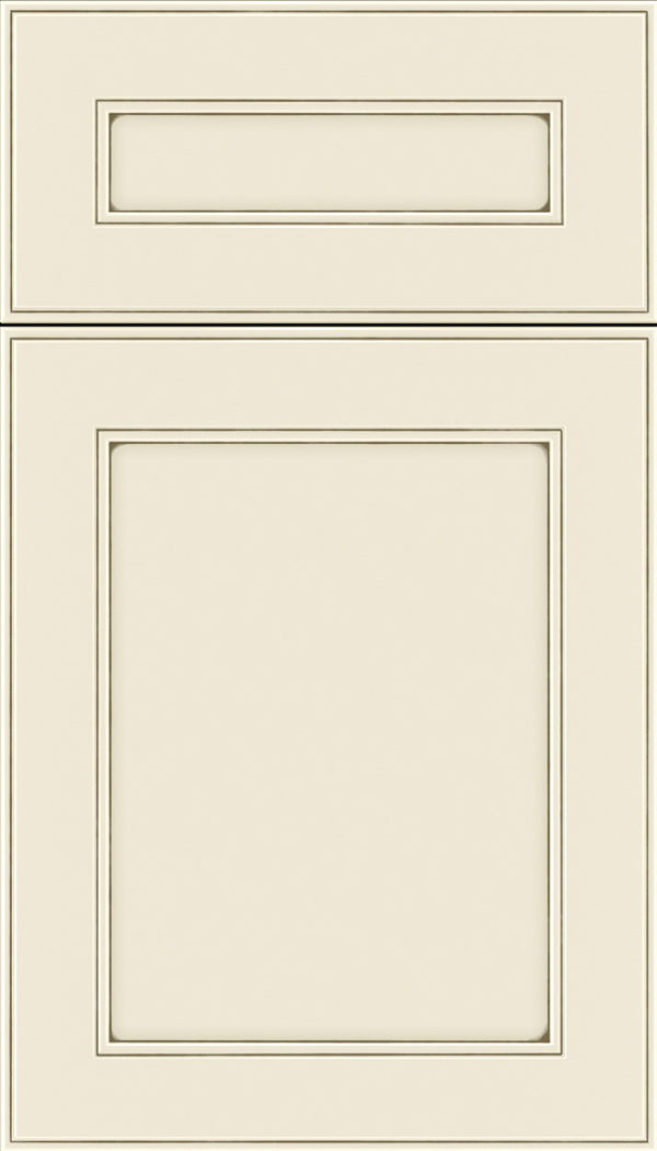 Chelsea 5pc Maple flat panel cabinet door in Seashell with Smoke glaze