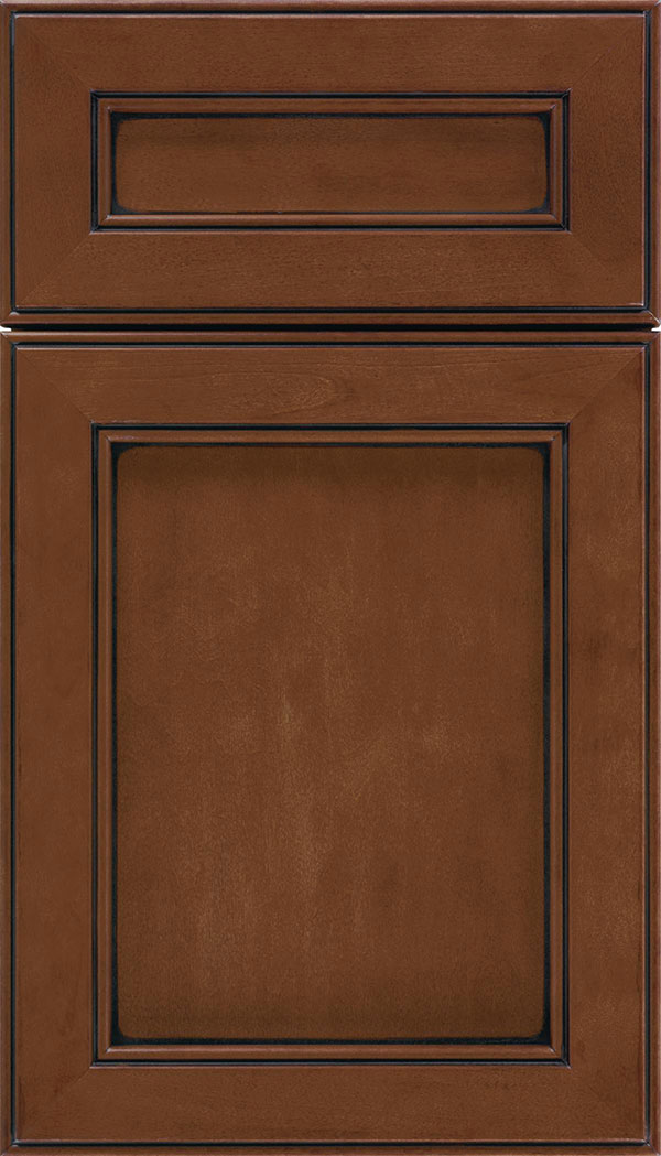 Chelsea 5pc Maple flat panel cabinet door in Sienna with Black glaze
