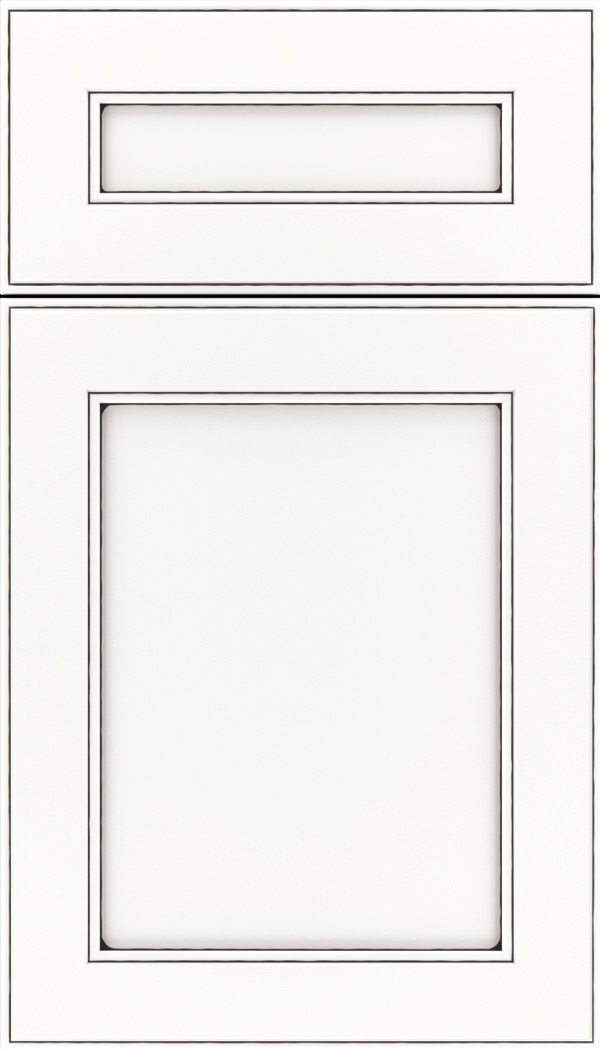 Chelsea 5pc Maple flat panel cabinet door in Whitecap with Black glaze