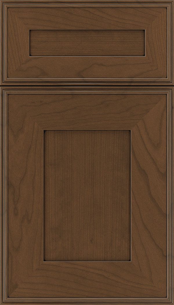 Elan 5pc Cherry flat panel cabinet door in Sienna with Black glaze