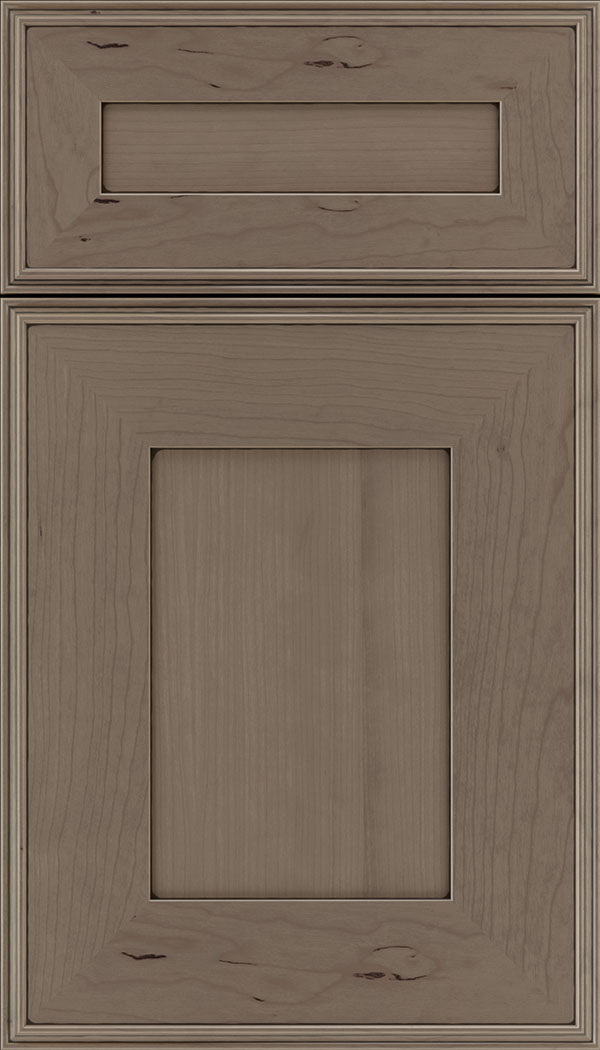 Elan 5pc Cherry flat panel cabinet door in Winter with Black glaze