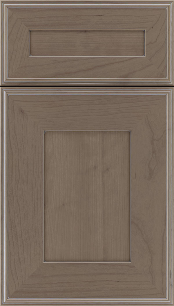 Elan 5pc Cherry flat panel cabinet door in Winter with Pewter glaze