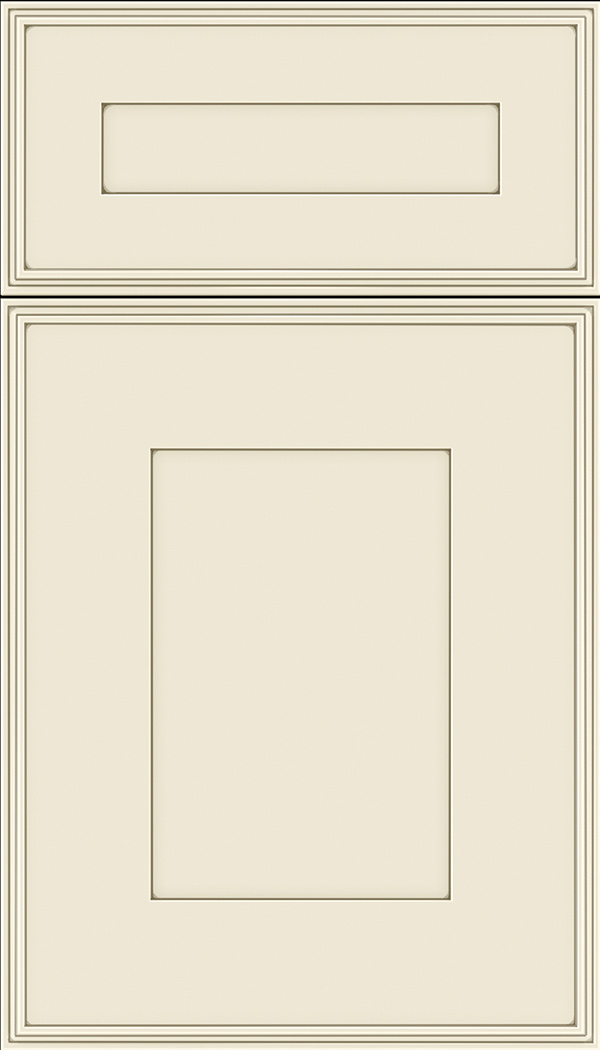 Elan 5pc Maple flat panel cabinet door in Seashell with Smoke glaze