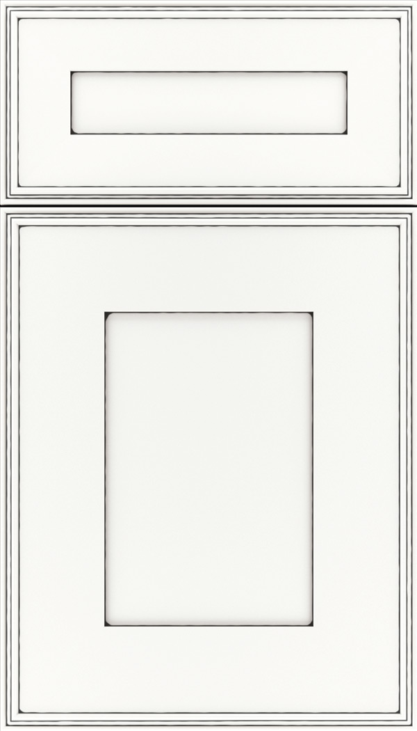 Elan 5pc Maple flat panel cabinet door in Whitecap with Black glaze