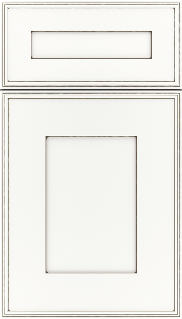 Elan 5pc Maple flat panel cabinet door in Whitecap with Smoke glaze