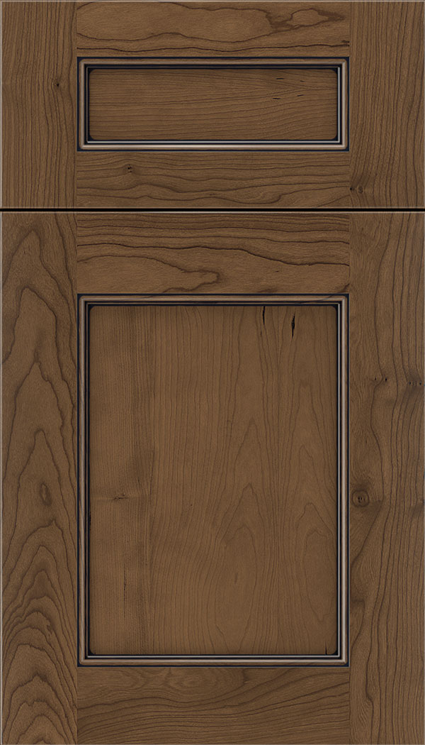 Lexington 5pc Cherry recessed panel cabinet door in Toffee with Black glaze