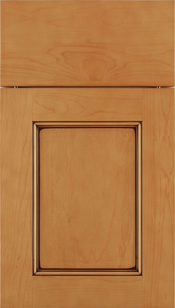 Lexington Maple recessed panel cabinet door in Ginger with Mocha glaze