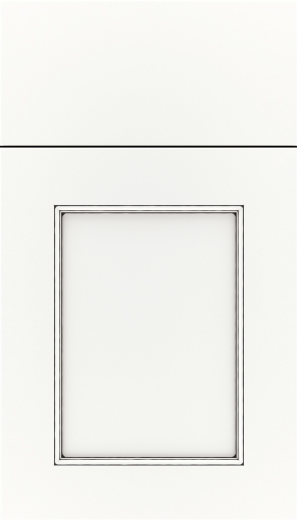 Lexington Maple recessed panel cabinet door in Whitecap with Black glaze