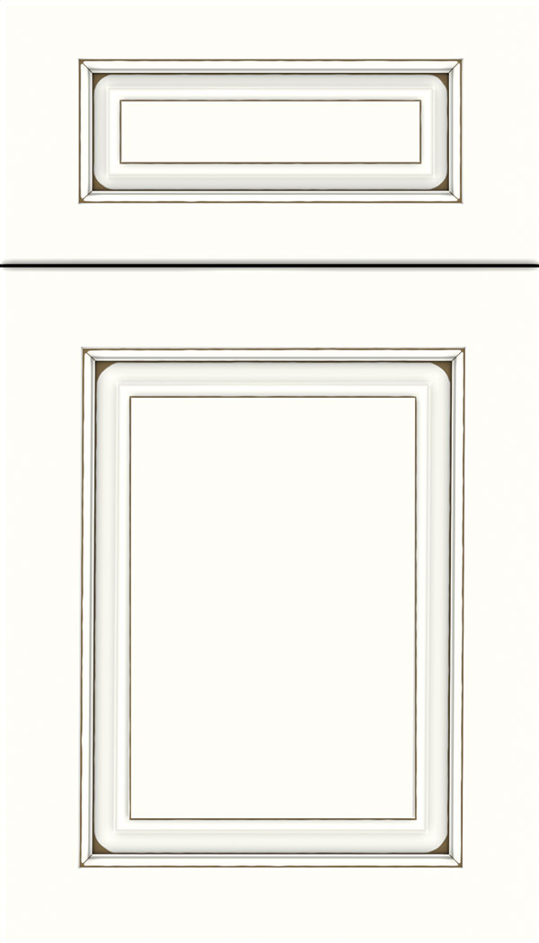 Marquis 5pc Maple raised panel cabinet door in Alabaster with Smoke glaze