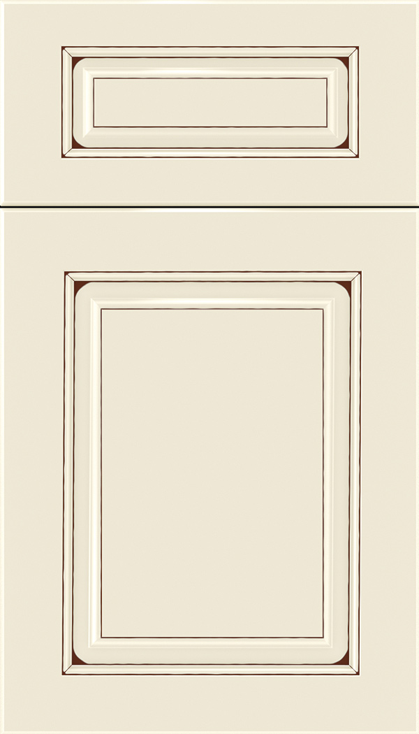 Marquis 5pc Maple raised panel cabinet door in Seashell with Mocha glaze