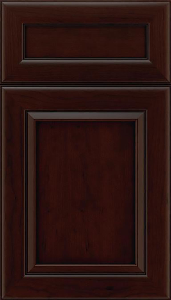 Paloma 5pc Cherry flat panel cabinet door in Cappuccino with Black glaze