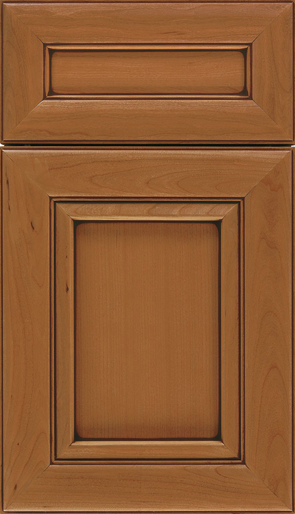 Paloma 5pc Cherry flat panel cabinet door in Ginger with Mocha glaze