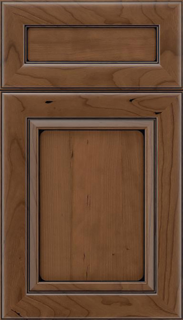Paloma 5pc Cherry flat panel cabinet door in Toffee with Black glaze