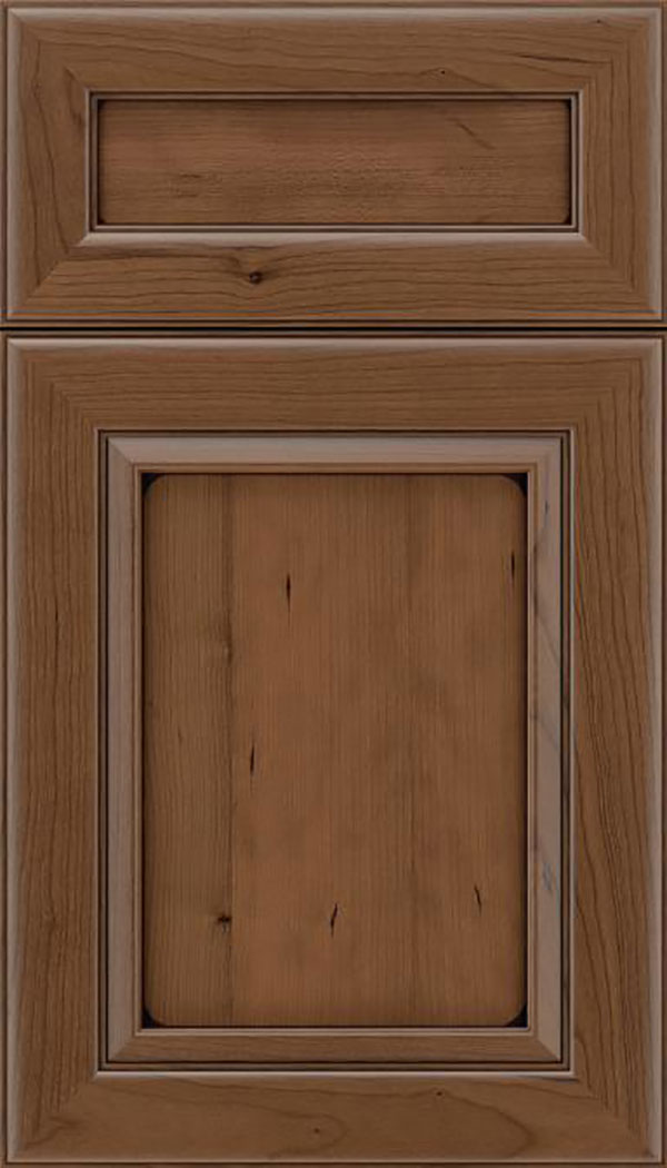 Paloma 5pc Cherry flat panel cabinet door in Toffee with Mocha glaze