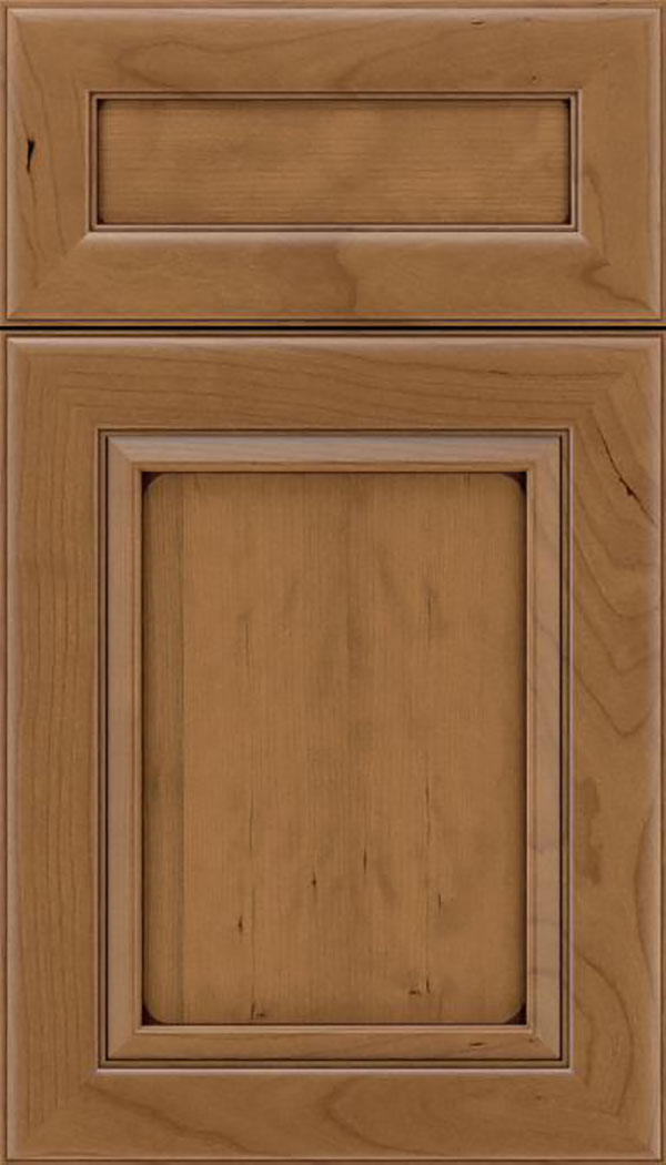 Paloma 5pc Cherry flat panel cabinet door in Tuscan with Mocha glaze