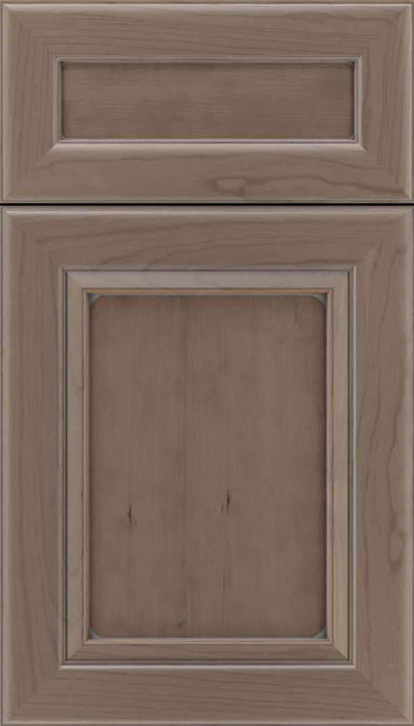 Paloma 5pc Cherry flat panel cabinet door in Winter with Pewter glaze